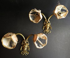A PAIR OF CLASSICAL STYLE WALL LIGHTS, ORIGINAL SHADES FOR REPAIR OR SHABBY CHIC