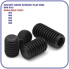 Grub Screws M3 M4 M5 M6 M8 Flat End Hex Socket Set Screw Black DIN 913