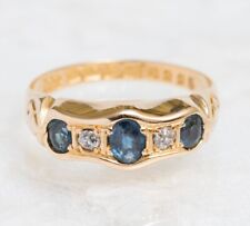 18ct Yellow Gold Natural Sapphire & Diamond Ring Antique Hallmark Chester 1912
