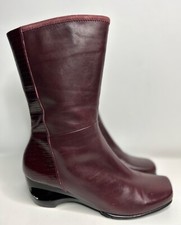 ELLESSE Burgundy Ladies Boots Wedge Heel Calf High ITALIA Range UK Size 4 NEW