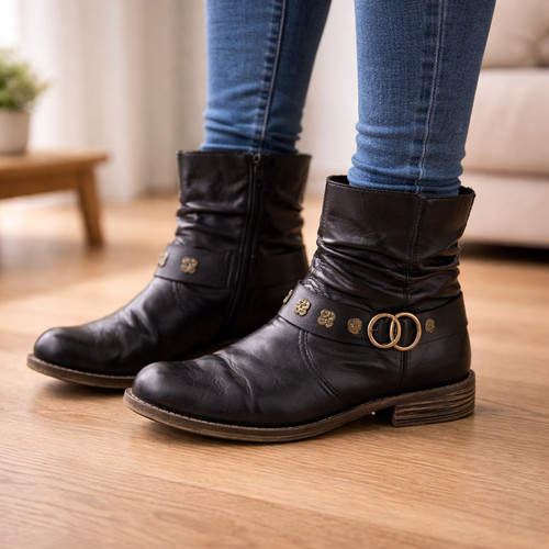 Rieker black leather ankle - black,