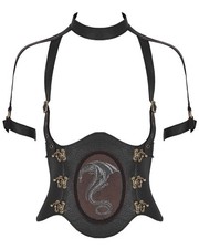 Punk Rave Dragon Corset Bodice Top Black Faux Leather Gothic Steampunk Underbust