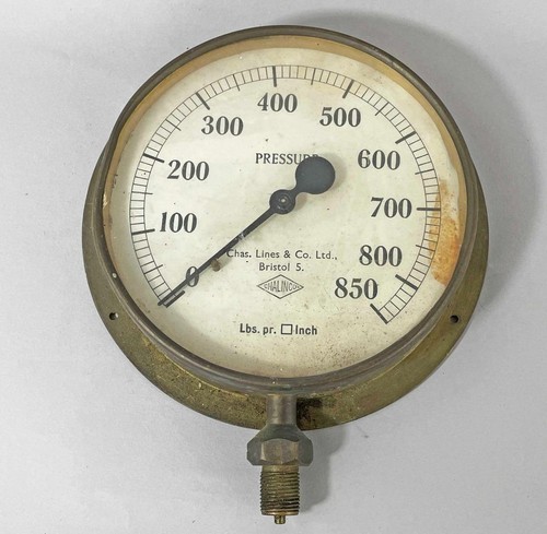 Vintage brass pressure gauge - vintage,
