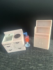 Vintage Dolls House Furniture 1960’s pink plastic cooker sink unit Hong Kong 