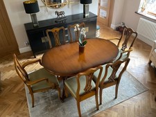 Regency Style Yew Wood Dining Table & 6 Chairs