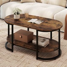 3 Tier Coffee Table with Metal Frame Black 100x50cm Home Living Room Brown