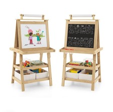 Wooden Art Easel for Kids with Paper Roll,Storage,Double Sided Height Adjustable