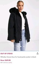 Whistles Gracie faux fur hood Oversized parka jacket Size S