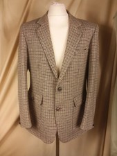 Vintage 80s Crombie for Dunn & Co Wool Grey Blue Brown Check Norfolk Jacket C40R