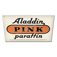 ALADDIN PINK PARAFFIN MACHINE CUT / PROFILED METAL GARAGE DISPLAY SIGN.