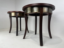 Pair Of Vintage Side Tables With Brass And Leather Detailing