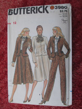 Sewing Pattern Retro Soft Pleated Skirt Suit Trousers Jacket  Butterick 3980 12 