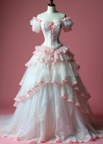 Victorian pink white prom - white,