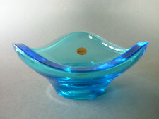 Retro Blue Glass Dish Bowl - Czech SKLO Union Jablonecke/Vaclav Hanus MCM