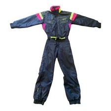 Nevica Size 36M Ski Suit Navy Blue Pink Yellow Neon Retro Vintage 90s Y2K BRIGHT