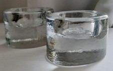 Crate Barrel Block Tea Light Oval Recycled Glass Candle Holders Clear X 2 VGC