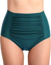 Joyaria Womens Retro Ruched Bikini Brief Bottoms Swim Bottoms Green S
