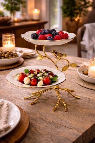 Tier gold bird serving tray - serving,