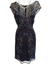 Miss Selfridge Black Beaded Mesh Dress UK 10 Sheer Front & Back Cocktail Party