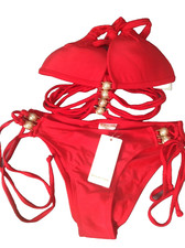 Bikini Swim Suit Size 10 red Bahimi London large size Beach Pearl Trim New with