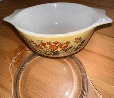 Vintage Pyrex England 1980’s Orange Butterfly Casserole Dish with Glass Lid