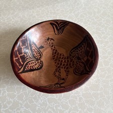 Gorgeous Vintage African Art Depicting Giraffe Wooden Small Bowl
