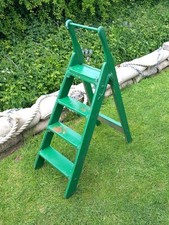 ANTIQUE 4 Step Ladder with Handle Holds.Library Steps.Shop Display.Film Prop.