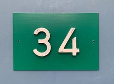 Green French Embossed metal # 34 Door Number / Plaque - White on Green