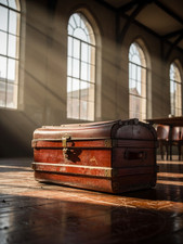 Vintage metal travel trunk - travel,