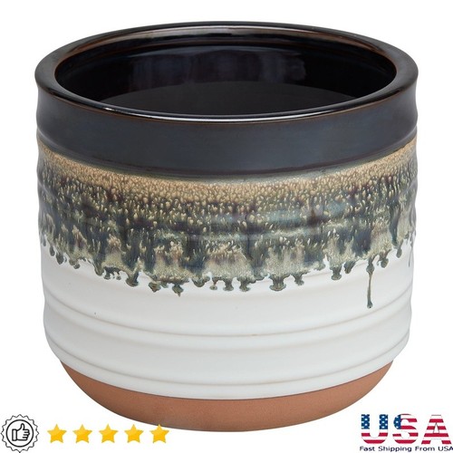 Round black ceramic planter - round,