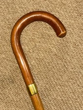 Vintage Malacca Walking Stick Cane Crook Handle Gold Plated Collar Swaine Brigg