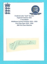 JACK DURSTON ENGLAND TEST CRICKETER 1921 MIDDS CCC ORIGINAL AUTOGRAPHED CARD