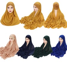 Chiffon Hijab Scarf with Jersey Caps Bonnet Muslim Women Fashion Headscarf Shawl
