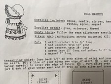 Vintage Holly Hobby style DOLL MAGNETS Sewing kit makes 3 magnets 6" tall each