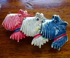 antique art deco red white black celluloid scottie dog brooch c pin  -248