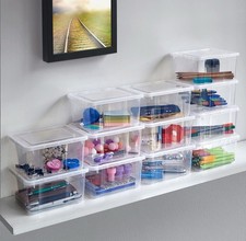10 x Small Organising Boxes With Lids. Stackable Clear Containers, Transparent.