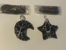 twin Pack Black Tourmaline MOON & Star Pendant Necklace Crystals And Gemstones