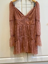 asos dobby mesh long sleeve ruched pep hem mini dress in blush size8