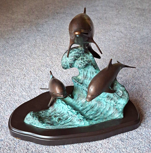 Metal dolphin family figurine - metal,
