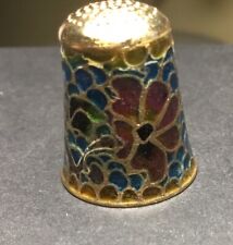 Plique A Jour Glass & Enamel Cloisonné  Brass Thimble