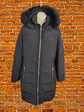 WOMENS MANGO SIZE UK SMALL BLACK FAUX FUR HOODED PADDED DOWN PARKA JACKET COAT