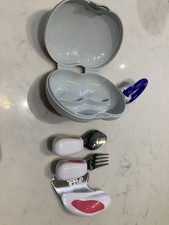 Doddl Toddler 3-Piece Cutlery Set Magenta Pink Knife, Fork, Spoon.  Cracked Case