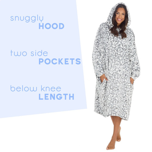 Ladies grey leopard hooded - ladies,