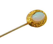14ct Yellow Gold Cabochon White Opal Set Stick Pin Antique c1920 Art Deco