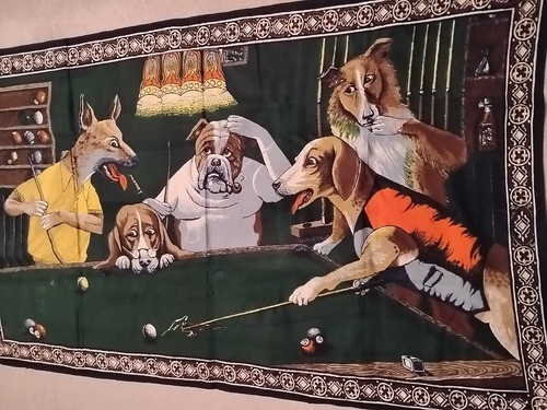 Wall hanging dogs playing pool - wall,