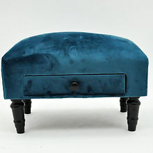 BLUE VELVET FOOTSTOOL WITH