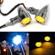 Chrome Motorcycle Mini LED Blinker Bullet Turn Signal Indicator Light Universal