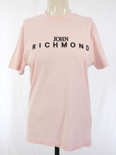 John Richmond T Shirt Top Short Sleeve Baby Pink Logo Designer Essential Size S