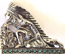 Art Deco style Sterling Silver Emerald Native American Indian Chief Brooch Pin