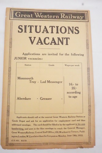 1933 situations vacant gwr - 1933,